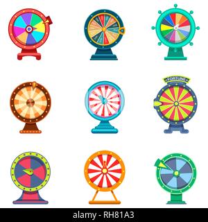 Set of isolated wheels of fortune icons for casino Stock Vector