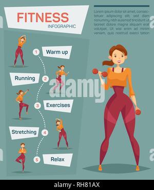 Woman doing exercises. Infographic, fitness, sport Stock Vector