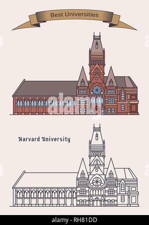 Harvard University building for education. Stock Vector