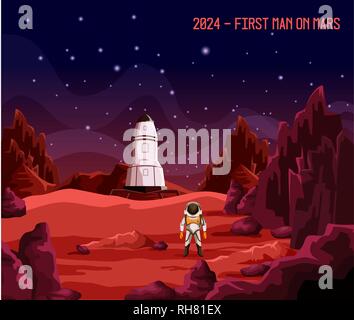 Astronaut or spaceman as first man on Mars Stock Vector