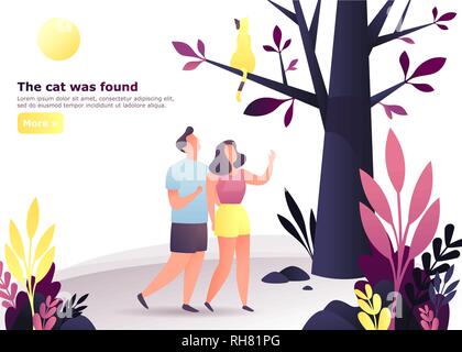 Couple at forest looking for a cat Stock Vector