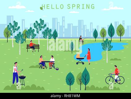 People activity at spring park Stock Vector