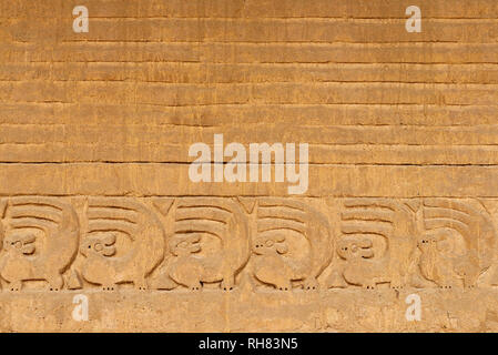 A bas relief of squirrels on a adobe wall in the Unesco World Heritage site of Chan Chan near Trujillo, Peru. Stock Photo