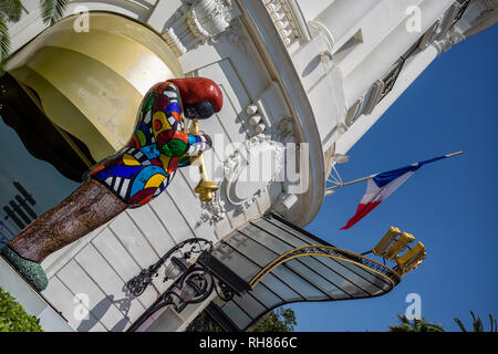 NICE, FRANCE - MAY 29, 2018: Statue outside the Hotel Negresco on Promenade des Anglais Stock Photo