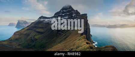 The village of Trøllanes (on the left) and its surroundings. Island of Kalsoy. Faroe Islands Stock Photo