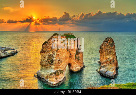 Raouche or Pigeons Rocks in Beirut, Lebanon Stock Photo