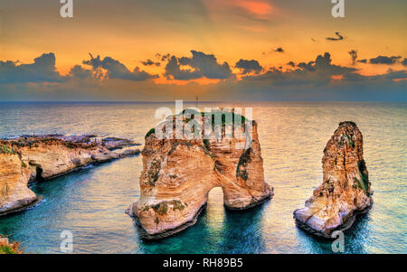 Raouche or Pigeons Rocks in Beirut, Lebanon Stock Photo