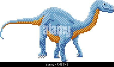 Dinosaur Diplodocus Pixel Art Arcade Game Cartoon Stock Vector