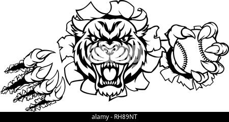 Tiger Holding Baseball Ball Breaking Background Stock Vector