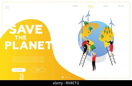 Save the planet - modern colorful isometric vector web banner Stock Vector