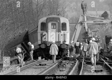 Arcane clearing the track of the derailed catches at Purley in Surrey following yesterday's train crash. Stock Photo