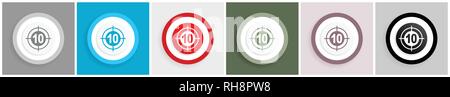 Target icon set, vector illustrations in 6 options for web design and mobile applications Stock Vector