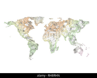Abstract polygon 3d render world map isolated on white background Stock ...