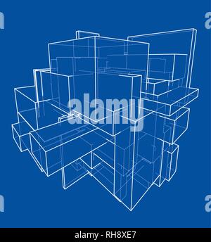 Wireframe Boxes. Sketch style Stock Vector