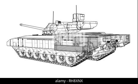 Blueprint of realistic tank Stock Vector