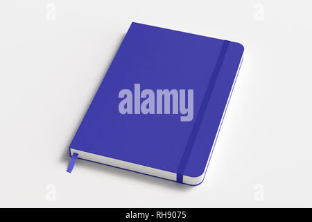 Blue vertical notebook with elastic band on white background Stock ...