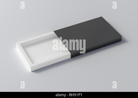 Blank opened black flat slide gift box on white background with clipping path around box. 3d illustration Stock Photo