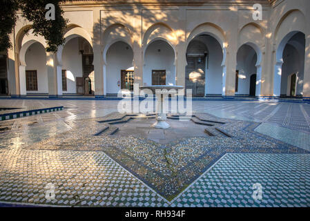 The courtyard to Dar Batha Museum in Fez Medina. Former royal palace and museum of national art, ethnography  in Fes, Morocco. Inside interior Stock Photo
