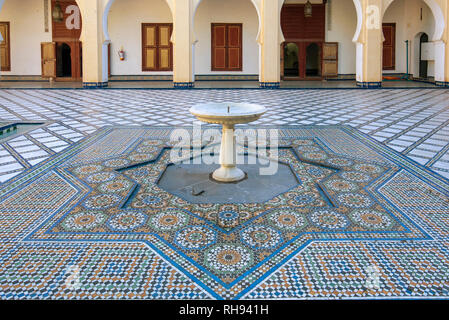 The courtyard to Dar Batha Museum in Fez Medina. Former royal palace and museum of national art, ethnography  in Fes, Morocco. Inside interior Stock Photo