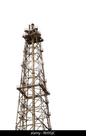 Chimney of oil refinery on white background. Stock Photo