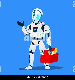 Robot Repair Man Master Service Vector. Isolated Illustration Stock Vector