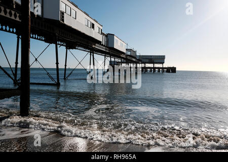 Sandown Pier at low tide exposing the substructure, Sandown, Isle of Wight, England, UK. Stock Photo