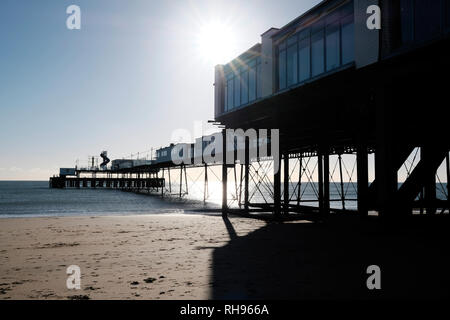 Sandown Pier at low tide exposing the substructure, Sandown, Isle of Wight, England, UK. Stock Photo