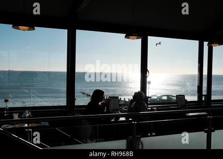 View from The Bandstand Restaurant, Sandown, isle of Wight, UK. Stock Photo