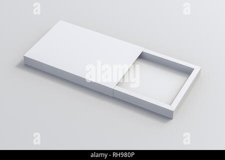 Blank opened white flat slide gift box on white background with clipping path around box Stock Photo