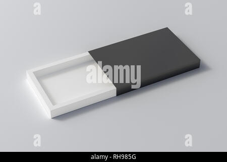 Blank opened black flat slide gift box on white background with clipping path around box Stock Photo