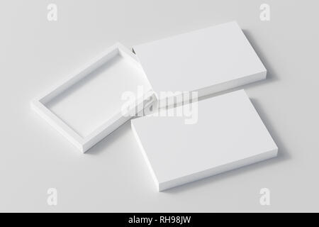Blank opened and closed white flat slide gift box mock up on white background Stock Photo
