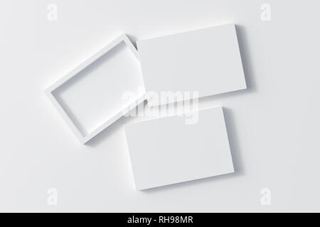 Blank opened and closed white flat slide gift box mock up on white background Stock Photo