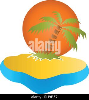 Island, sun, palm, tropical island, logo Stock Vector