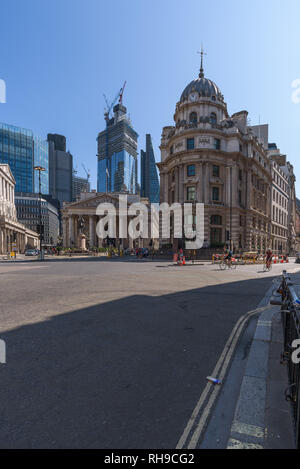 Bank Junction, where Threadneedle Street, Cornhill, Mansion House Street and Lombard Street meet. It is home to the London Stock Exchange Group. Stock Photo