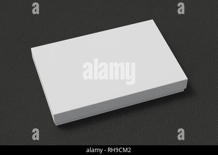 Blank white flat gift box mock up on black background. With clipping path around box. Stock Photo