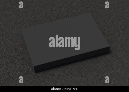 Blank black flat gift box mock up on black background. With clipping path around box. Stock Photo