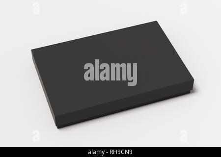 Blank black flat gift box mock up on white background. With clipping path around box. Stock Photo