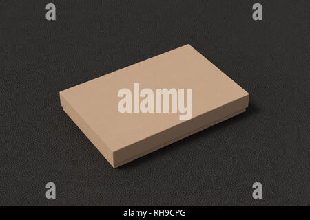 Blank carton flat gift box mock up on black background. With clipping path around box. Stock Photo
