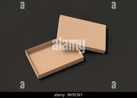 Blank open carton flat gift box mock up on black background. With clipping path around box. Stock Photo
