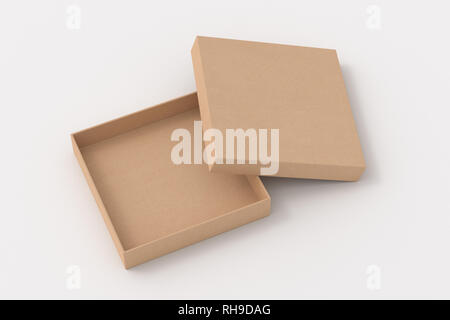 Blank open carton square flat gift box mock up on white background. With clipping path around box. Stock Photo