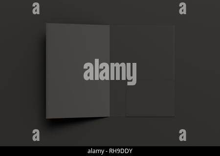 Single black pocket reinforced folder (right pocket file tab folder) on black background Stock Photo