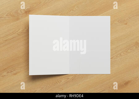 Blank white pocket reinforced folder (right pocket file tab folder) on wooden background Stock Photo