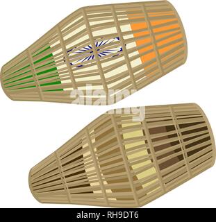 Vector illustration of indian two-sided drum khol played with palms and fingers of both hands. Stock Vector