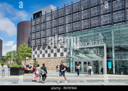 2 June 2018: Plymouth, Devon, UK - Drake Circus Shopping Centre on a bright and warm spring day, with shoppers entering and leaving. Stock Photo