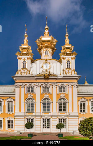 18 September 2018: St Petersburg, Russia - East Chapel, with golden domes, one of a pair flanking the main palace. Stock Photo