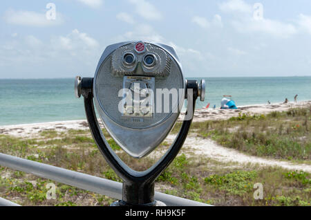 Mullet Key, Fort De Soto Park, Florida, USA. Circa 2018. An orginal set of optical binoculars for public use Stock Photo