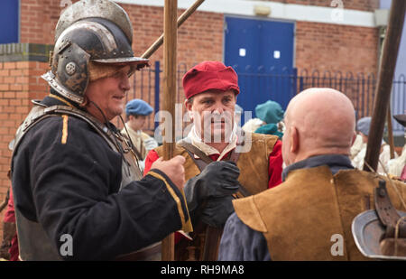 Members of the Sealed Knot before the 2019 battle of Nantwich battle re-enactment Stock Photo