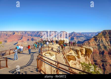 Viewpoint Mather Point with visitors, tourists, eroded rocky landscape ...