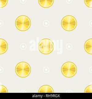 Seamless pattern with lemons vector illustration. Slices of lemon on the background with dots 10 eps Stock Vector