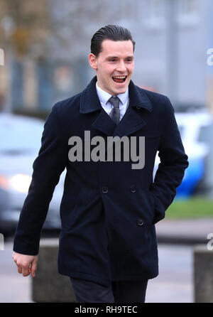 Lance Corporal Kyle Harris of the Princess of Wales Regiment, arrives at Maidstone Crown Court in Kent to be sentenced for three year in jail for smuggling illegal immigrants into the UK. Harris, pleaded guilty to his role in the trafficking conspiracy which took place from the Calais Jungle on his trips home on leave from the base in Germany in 2016. Stock Photo